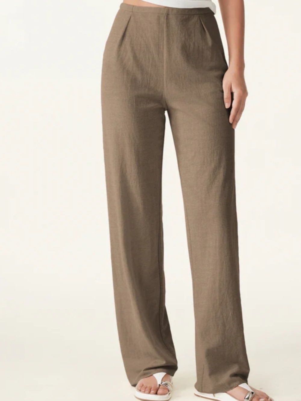 OGL Taupe Wide-Leg Linen Trousers